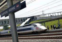A French high-speed TGV train is pictured at the eastern French railway station of Bezannes