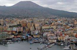 An aerial view of Torre del Greco, one of the villages inside the "red zone" near Mount Vesuvius volcano