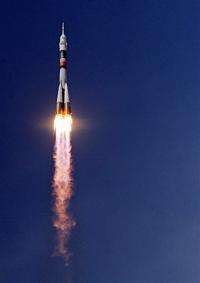 A Russian Soyuz rocket takes off from the Baikonur cosmodrome in May
