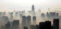 Buildings are engulfed in haze in Wuhan, central China's Hubei province