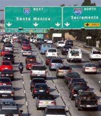 Cars congest the 10 Highway in Los Angeles