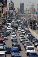 Daily traffic clogs the Jal el-Dib highway at the northern entrance to the Lebanese capital Beirut
