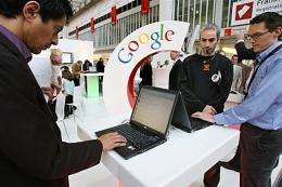 Fair-goers check out the Google stand at the Frankfurt Book Fair