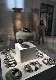 Fragments of antiques are displayed at the Athens archeological museum after being returned to Greece