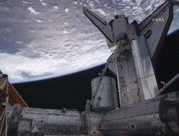 Image from NASA video shows the International Space Station above the South Pacific