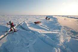 On their trip, Pen Hadow (R) and Ann Daniels found the average thickness of the ice floes was 1.8 metres