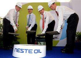 Singapore and Neste Oil officials break ground on the world's biggest renewable diesel plant