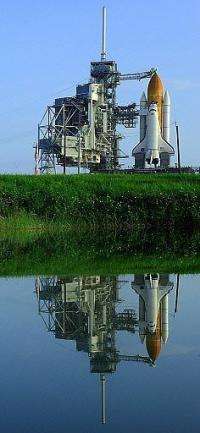 The space shuttle Discovery sitting on launch pad 39-A on, at the Kennedy Space Center in Florida