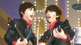 This image courtesy of MTV and Harmonix Music Systems shows a clip from The Beatles Rock Band videogame