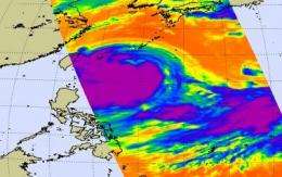 Typhoon Morakot's cloud top extent doubled in size in 1 day
