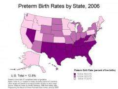 US Map of Preterm Birth Rates, 2006