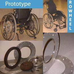 Rowheel wheelchair is pulled to move forward