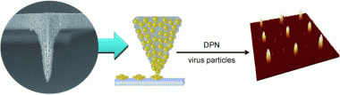 Writing with a nanoquill: Dip-pen nanolithography with a porous tip generates nanopatterns with viruses