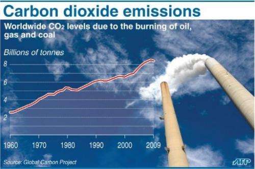 Chart showing worldwide carbon dioxide levels attributed to the burning of fossil fuels