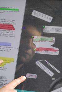 LiquidText software supports active reading through fingertip manipulation of text