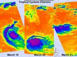 NASA infrared satellite imagery shows Cyclone Cherono dwindling