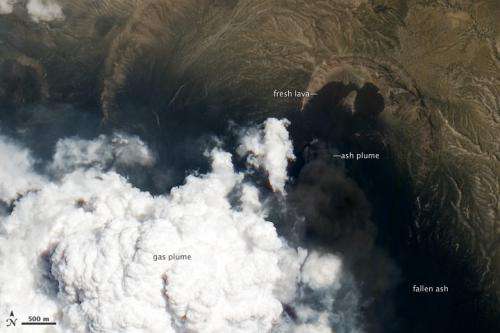 Satellite looks down the eye of erupting nabro volcano