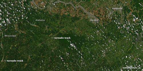 Satellites Reveal Tornado Tracks in Georgia, Mississippi and Alabama