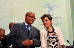 South Africa President Jacob Zuma (L)  and UN climate chief Christiana Figueres at the UN climate talks
