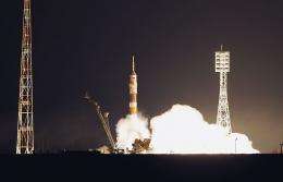 The Russian Soyuz TMA-21 rocket blasts off on April 5