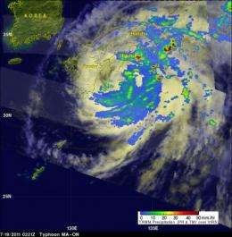 NASA satellites show heavy rainfall at southeastern coast of Japan