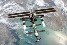 A view of the International Space Station flying over the North Caspian Sea