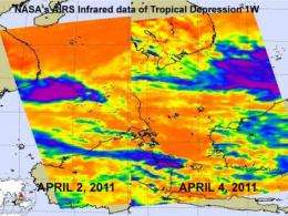 NASA's Aqua Satellite catches brief life of season's first NW Pacific tropical depression