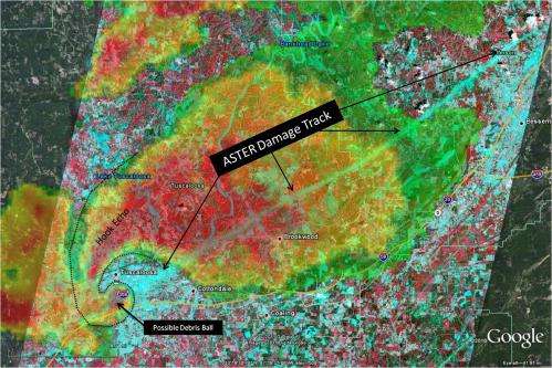 Satellite images: Hook echoes, debris and damage