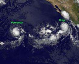 NASA satellite data confirms Greg a hurricane, Fernanda a tropical storm