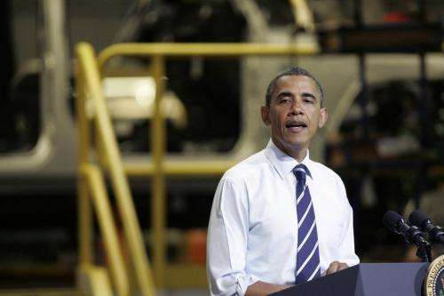 US President Barack Obama speaks to a group of auto workers in Toledo, Ohio, in June