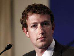 Facebook founder Mark Zuckerberg attends a press conference on the sidelines of the G8 summit in Deauville