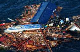 An aerial view of debris on March 13, 2011 from Japan's 8.9 magnitude earthquake and subsequent tsunami