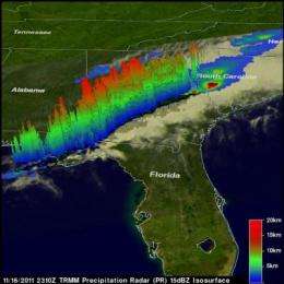 NASA's TRMM satellite sees deadly tornadic thunderstorms in Southeastern US