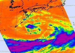 Tropical Storm Roke closing in on Kadena Air Base: Infrared NASA satellite imagery