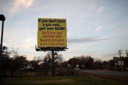 A billboard in the Barnett Shale in Johnson County, near Fort Worth, Texas