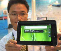 A Chinese-made, but Taiwan-designed tablet is displayed at Computex in Taipei