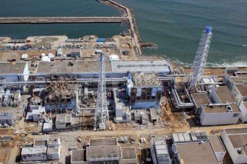 Aerial view shows TEPCO's tsunami-hit Fukushima nuclear power plant in late April