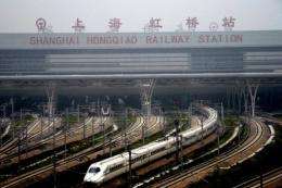 A high-speed train, which will link Beijing and Shanghai goes on a trial run in Shanghai