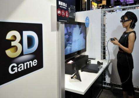 A model demonstrates a 3D videogame content for the PlayStation 3 videogame console at the Tokyo Game Show in Chiba city