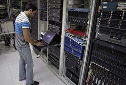 An engineer works in the Terranet network collocation center in Beirut