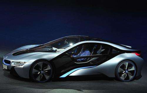 An i8 electric car by German car maker BMW Group is presented in Frankfurt