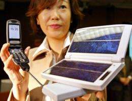 An NTT solar powered battery charger suitable for charging mobile phones and other devices, launched in 2004