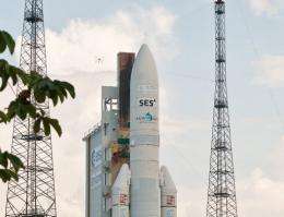 A picture taken on September 19, and released by ARIANESPACE shows the Ariane-5 at Kourou
