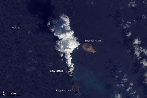 As seen from space: Volcanic eruption creates new island in the red sea