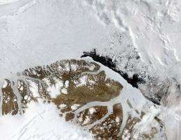 Broken ice floats in the Arctic Ocean off the northern coast of Greenland in 2004