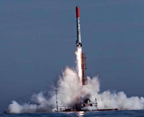 Danish amateur rocket, Heat-1X Tycho Brahe, a MSC (micro spacecraft), launches in the Baltic Sea east of Bornholm