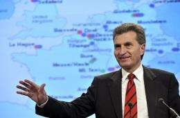 EU energy commissioner Guenther Oettinger gives a press conference in 2010
