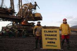 Greenpeace occupy a coal mine this week in northen Bohemia in the Czech Republic