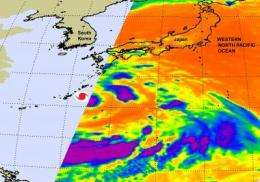 Infrared satellite data shows Tropical Storm Roke strengthening