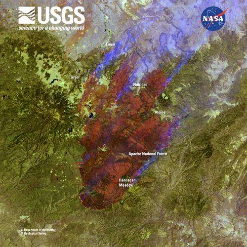 Landsat satellite sees Arizona wildfire sweep through apache national forest